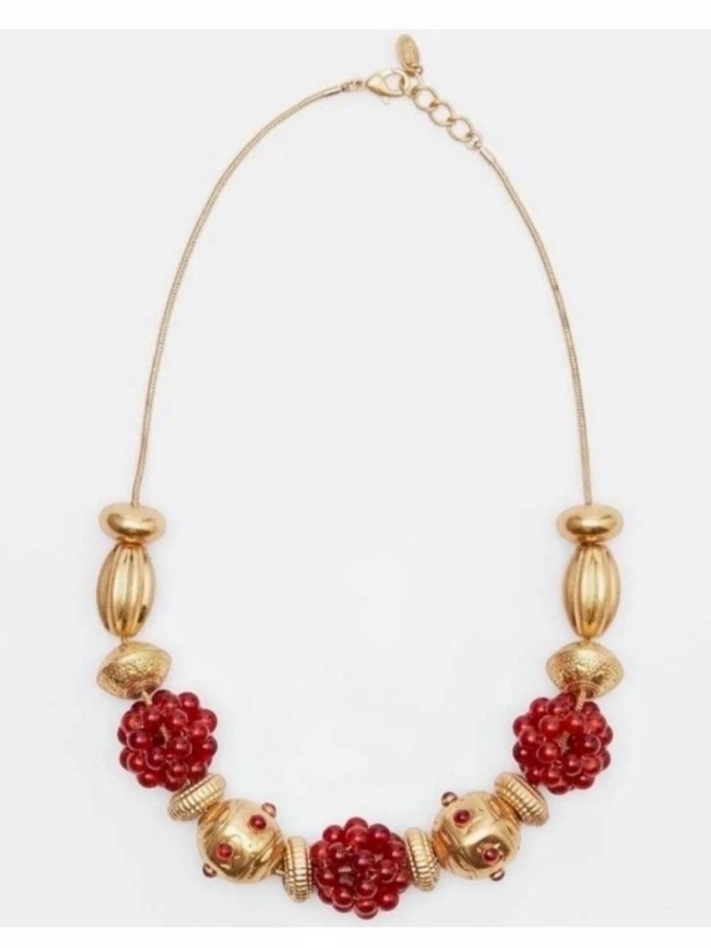 Zara Beaded Statement Necklace in Gold & Red Like New